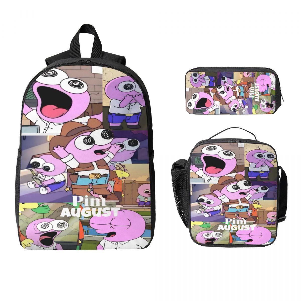 Smiling Friends Pim Et Charlie Sac à dos pour enfants Boîte à lunch Trousse à crayons pour garçons Filles Sacs à dos Kawaii Sac d'école Sac à dos Ensemble