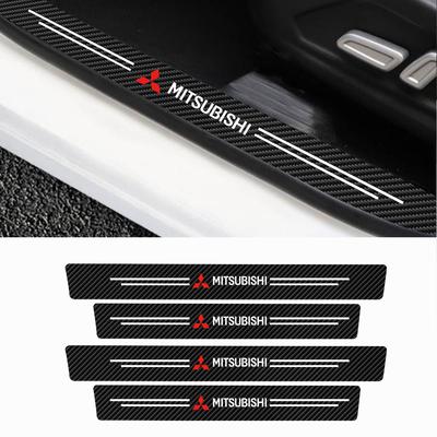 4-teiliges Carbonfaser-Leder Auto Türschweller Kratzfest Dekoratives Aufkleber Cover für Pajero Sport ASX Lancer L200 Attrage