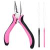 Hair Extension Pliers, 3-Hole Hair Extension Tools Set with 2PCS Clamp for Micro Nano Rings, Pink Tool for Extension Application Removal
