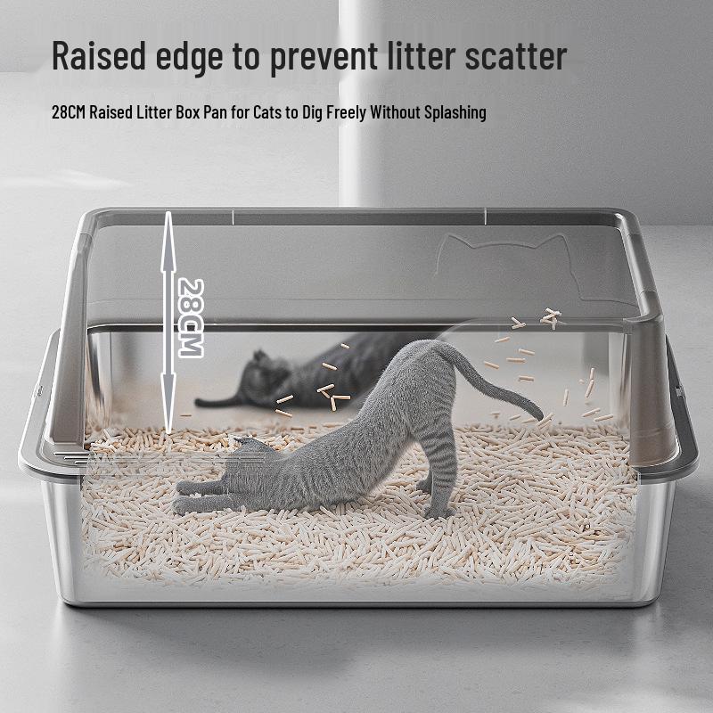 Extra Large Stainless Steel Cat Litter Box with High Walls and Side Opening