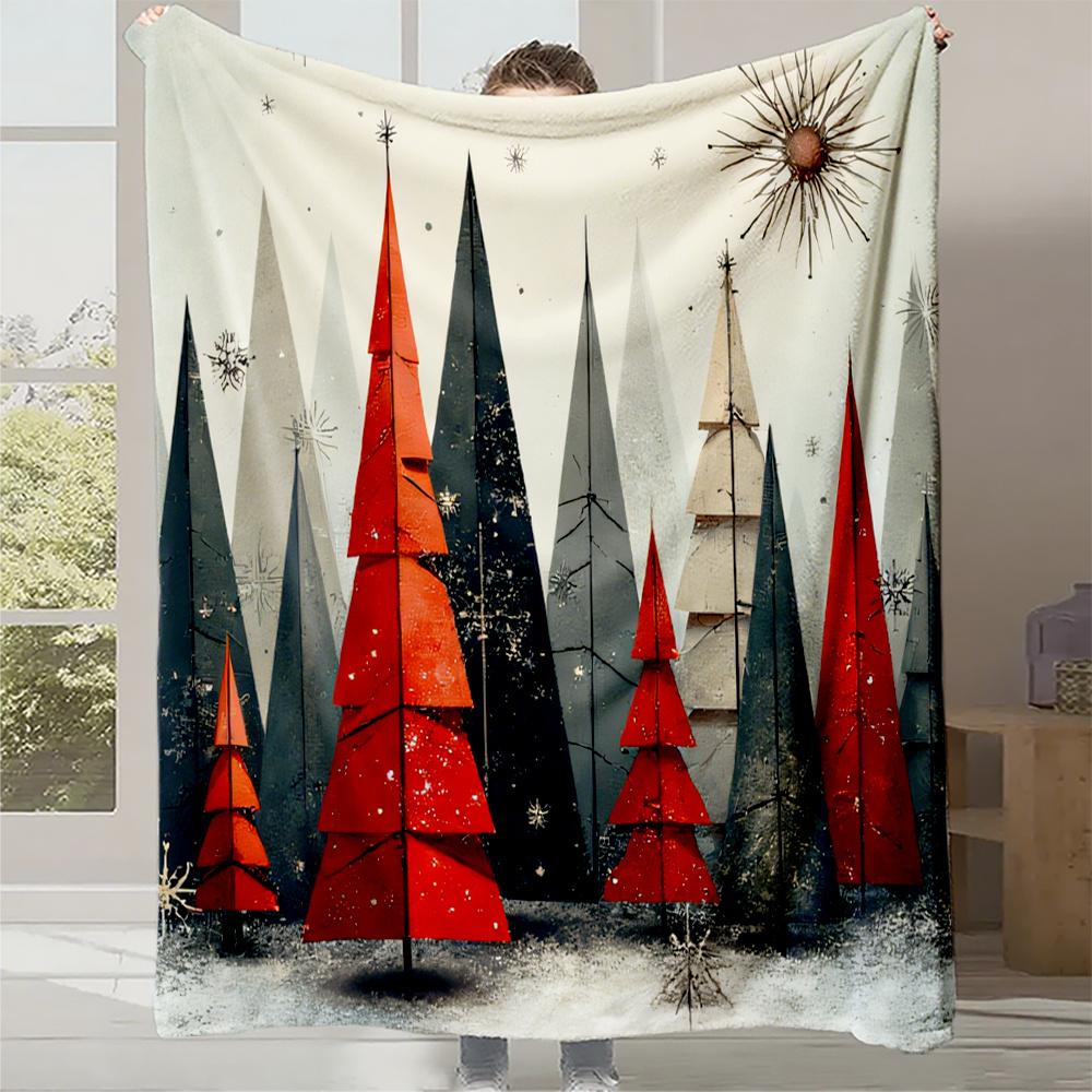 

1pc Modern Geometric Red Black White Grey Beige Christmas Tree Plaid Quilted Blanket - Soft Warm Bedspread for Couch, Bed, Trave 130x150cm