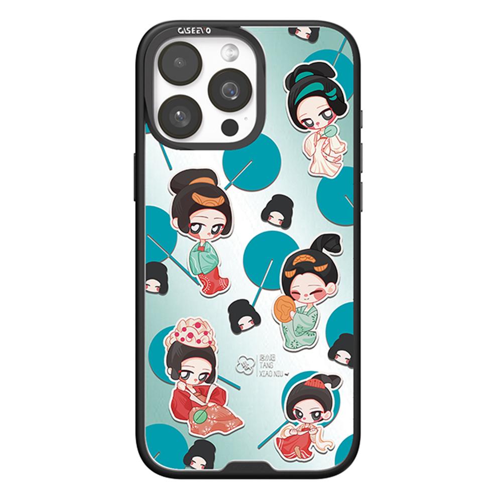 

CASEEVO For iPhone 16 Pro Case Compatible with MagSafe TPU Acrylic Phone Cover with Tang Dynasty Ladies Backplate Waving Fans