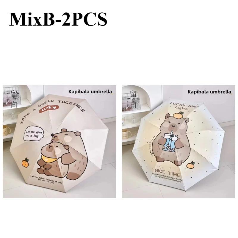 Capybara Niedliches Cartoon-Design Automatischer Regenschirm Winddicht UV-Schutz Regenschirm für Frauen Mädchen Sonnig und Regnerisch Faltbarer Regenschirm