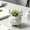 Ceramic Style Vase 3D Printed Reindeer Succulents Planter Pot for Indoor Plants Decorative Desktop Modern Art Sculpture Organizer Christmas