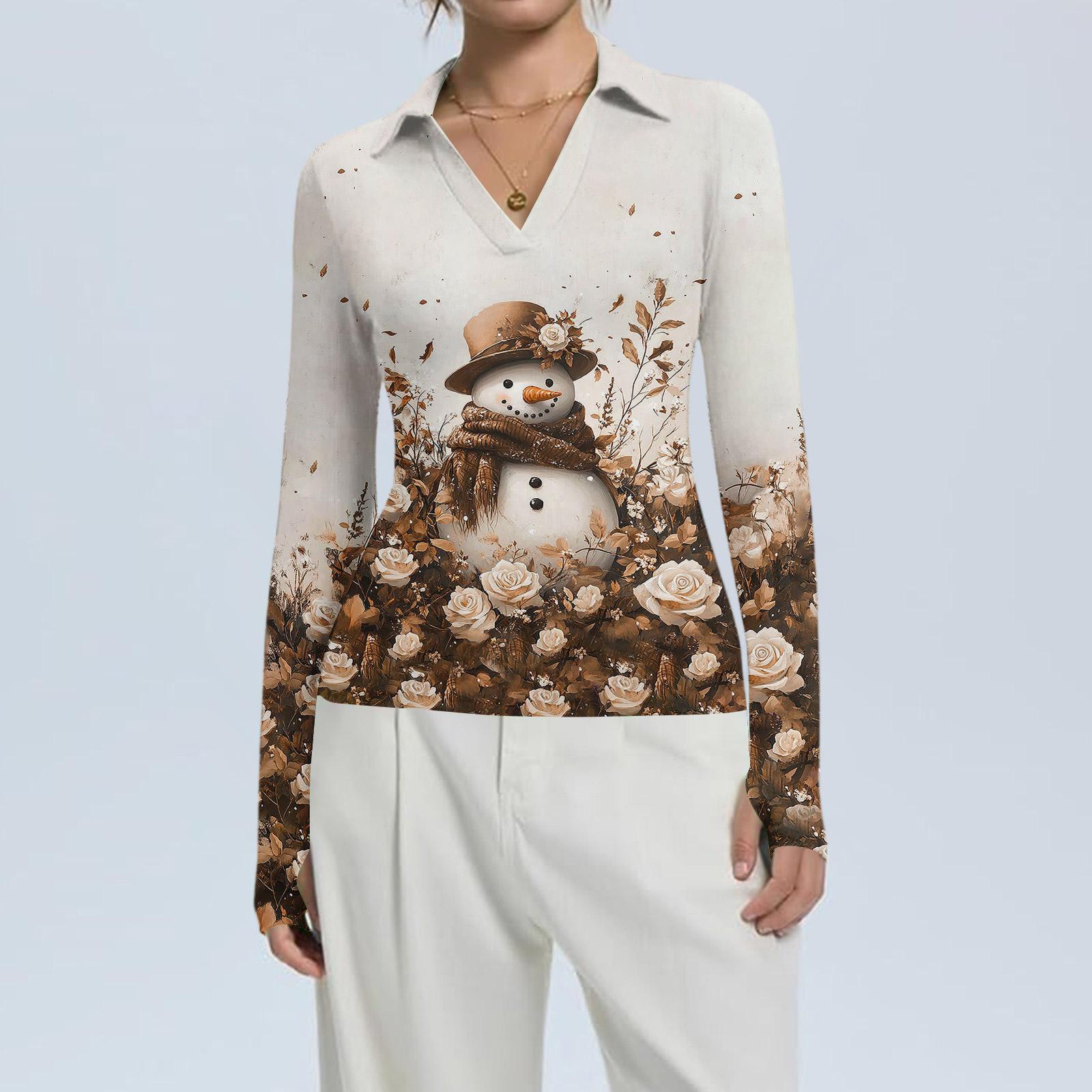 

Women s Fashion Casual Christmas Print V-Neck Long Sleeve Button-Down Top S