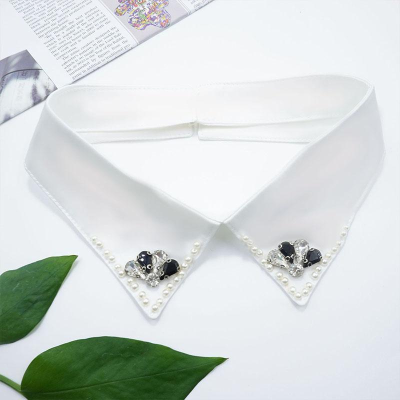 Retro Rhinestone False Collar Neckline Women Lapel Fake Collar Woman Embroidery Removable Detachable Tie Clothing Accessories