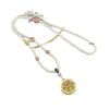 Retro Five Blessings Imitation Pearl Necklace with Cloisonné Pendant - Chinese Style Long Beaded Accessory