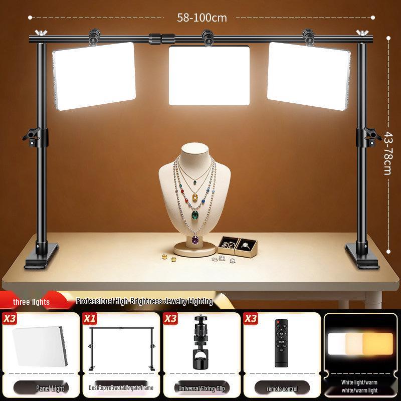 Ruiteng LED Double Row Overhead Fill Light with Telescopic Background Stand and Cloth Holder