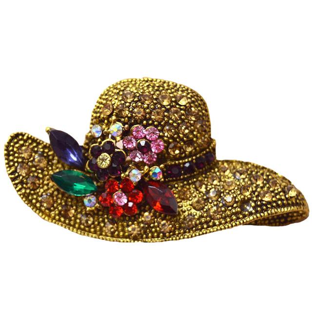 Rhinestone Hat Brooches For Women Fashion Vintage Summer Design Flower Jewelry Wedding Accessories  Colors Pick