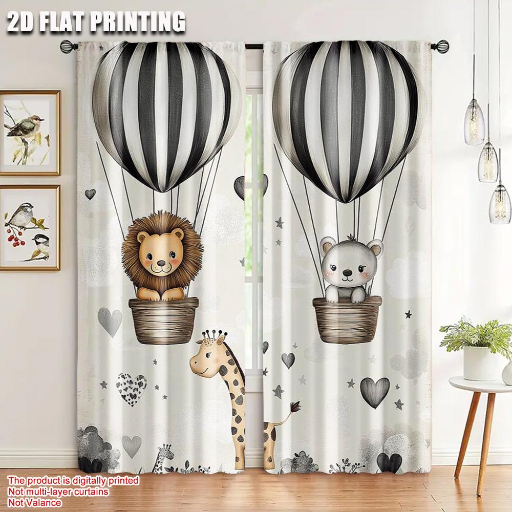 

Set Of 2 Flat Printing Curtain Animal Nostalgia Experience Happy Stories Friends Giraffes Lions Versatile Fabric Curtains Made Polyester W100*H70(CM)-Rod Pocket&2PCS