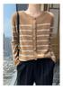 Women's Autumn Winter Cashmere Stripe Knit Cardigan - Round Neck, Versatile Loose Sweater