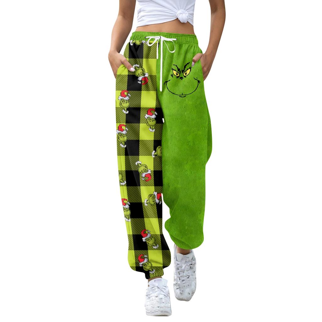 Women's Casual Fashion Christmas Print Sweatpants With Drawstring Waistband And Cuffed Legs