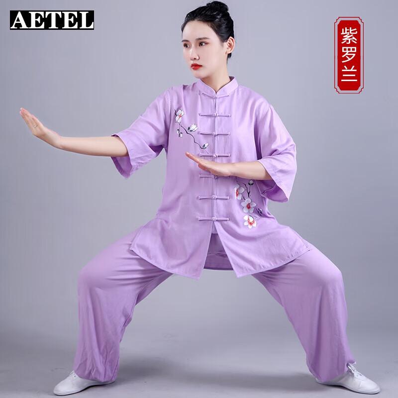 AETEL Women's Loose Fit Cotton Linen Short Sleeve Tai Chi Uniform Set