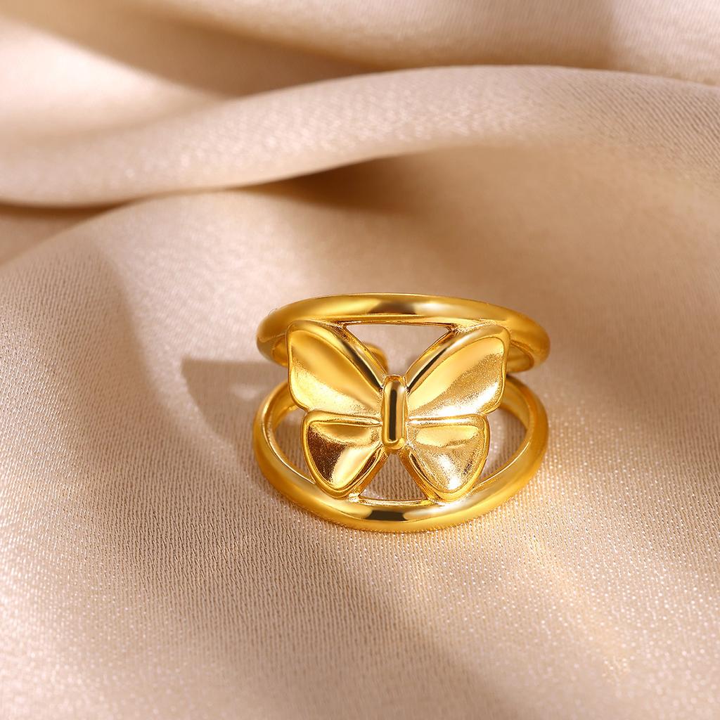 Broad Surface Rings For Women Open Gold Color Stainless Steel Ring New Geometric Butterfly Sun Anillos Party Best Jewelry Gift