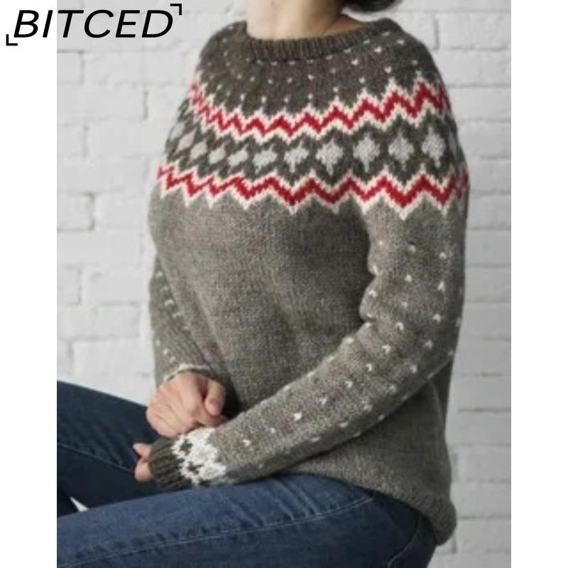 BITCED Women's Sweater - O-Neck Color-Blocked Oversized Fashion Pullover Knit
