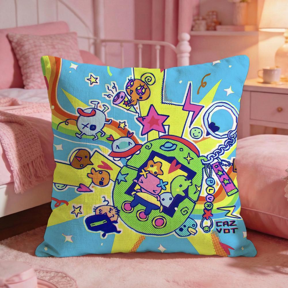 Cute Cartoon Tamagotchi Cushion Cover Premium Comfort Reversible Pillow Cove Two In One Design For Any Room Car Interior
