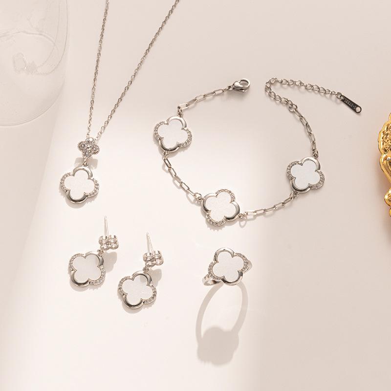 Four-leaf Clover Necklace Bracelet Earrings and Ring Set - A Sophisticated and Elegant Women's Jewelry Set