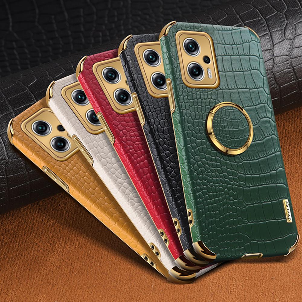 For Xiaomi Redmi Note 11T Pro 5G/Note 11T Pro+ 5G/Poco X4 GT 5G/Redmi K50i 5G Ring Kickstand Electroplating Phone Case PU Leather Coated TPU Cover