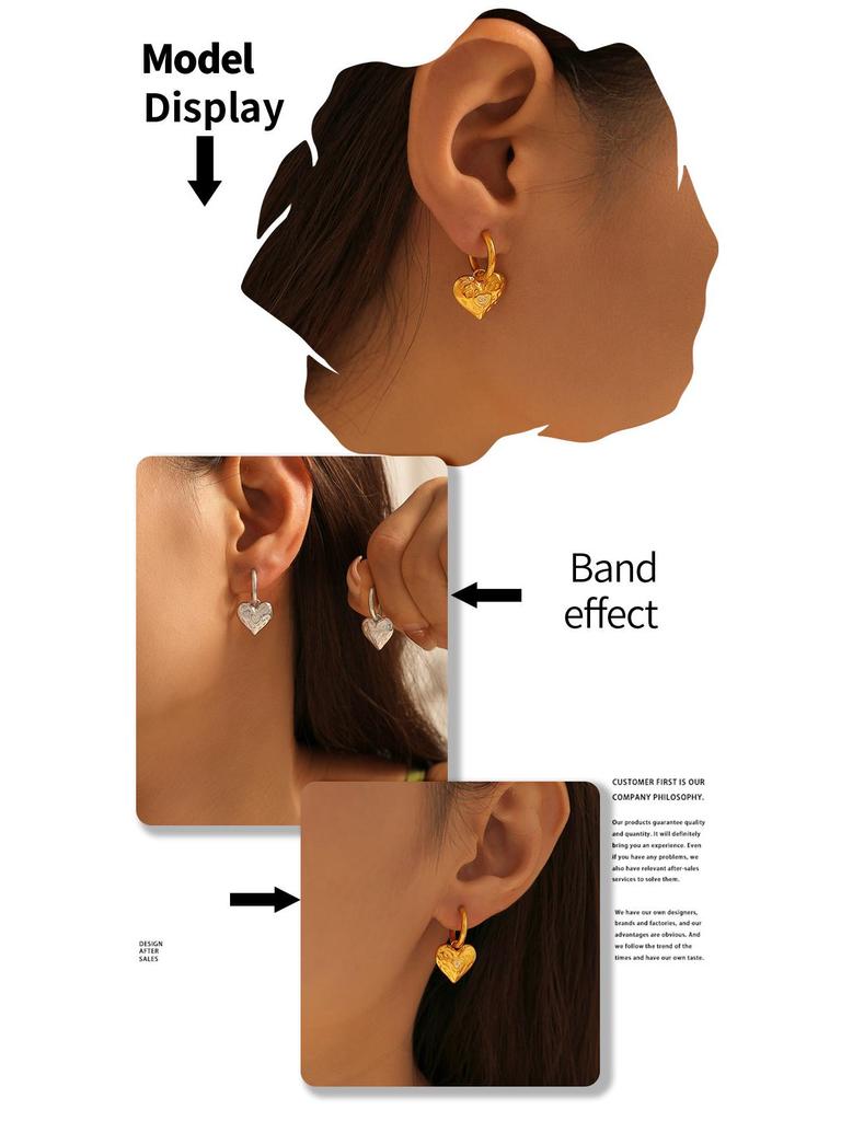 18K Gold-Plated Heart Earrings with Diamonds, Non-Fading Retro Style, European & American Inspired