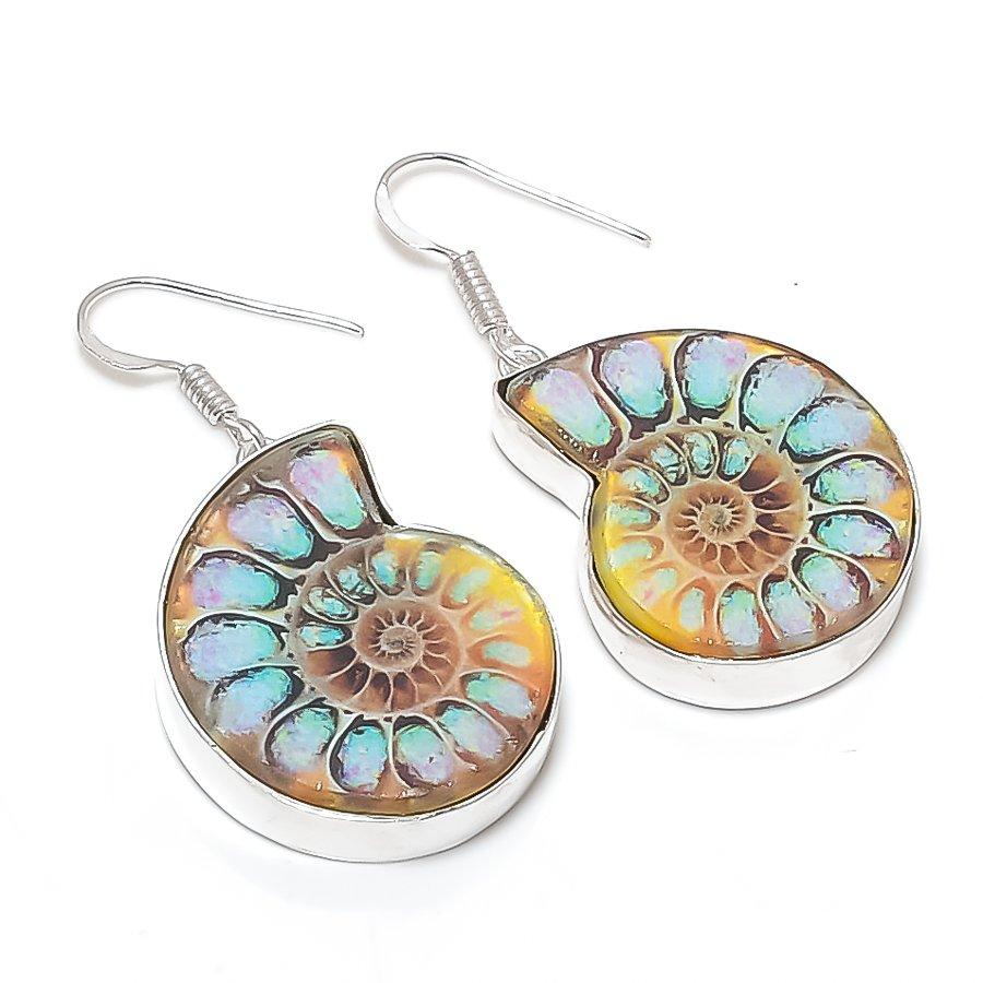 

Ammonite Fossil Gemstone Handmade 925 Sterling Silver Jewelry Earring 1.85 O4f13