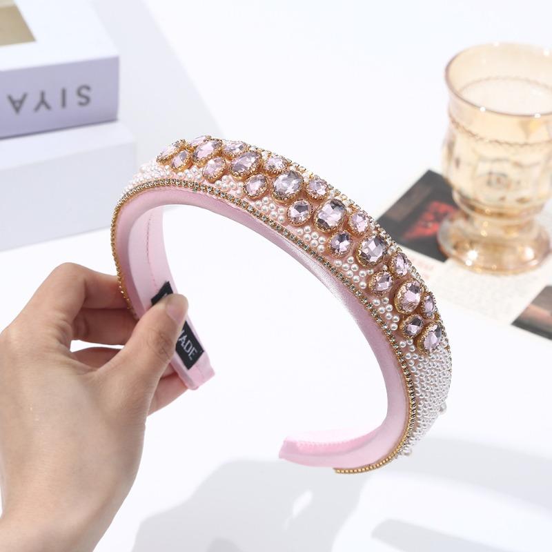 Heavy industry rhinestone headband fashiontrendy outing hair accessories high skull headband розовый