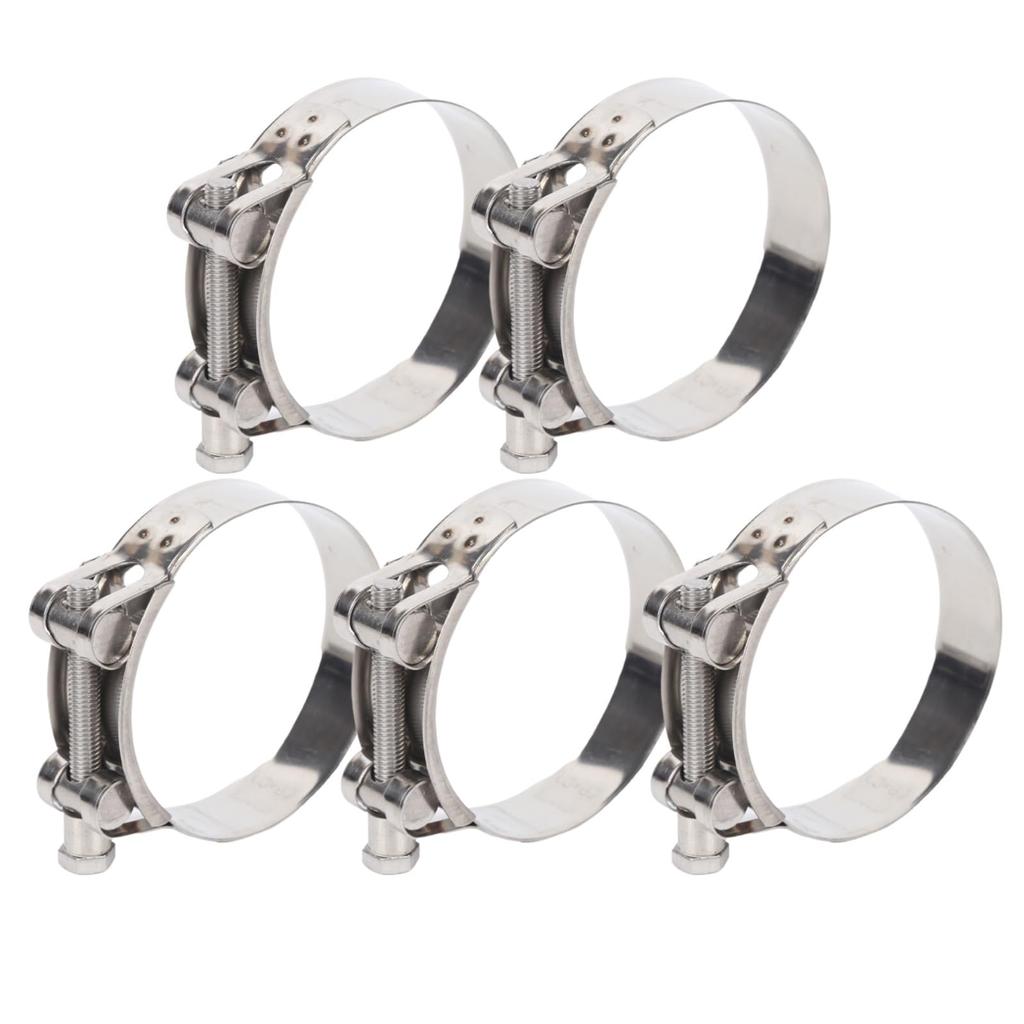 Azumafy T-Bolt Hose Clamps, All Stainless Steel, Set of 5, Muffler Band, Stainless Steel Hose Clamps, Hose Band Repair, Universal Size (80-85)