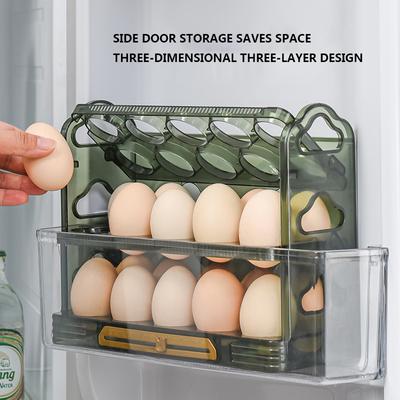 Frischhaltebehälter für Eier, 3-lagige Flip-Eier-Aufbewahrungsbox für Kühlschranktüren, Eier-Organizer-Rack, Kühlschrank-Eierhalter-Tablett