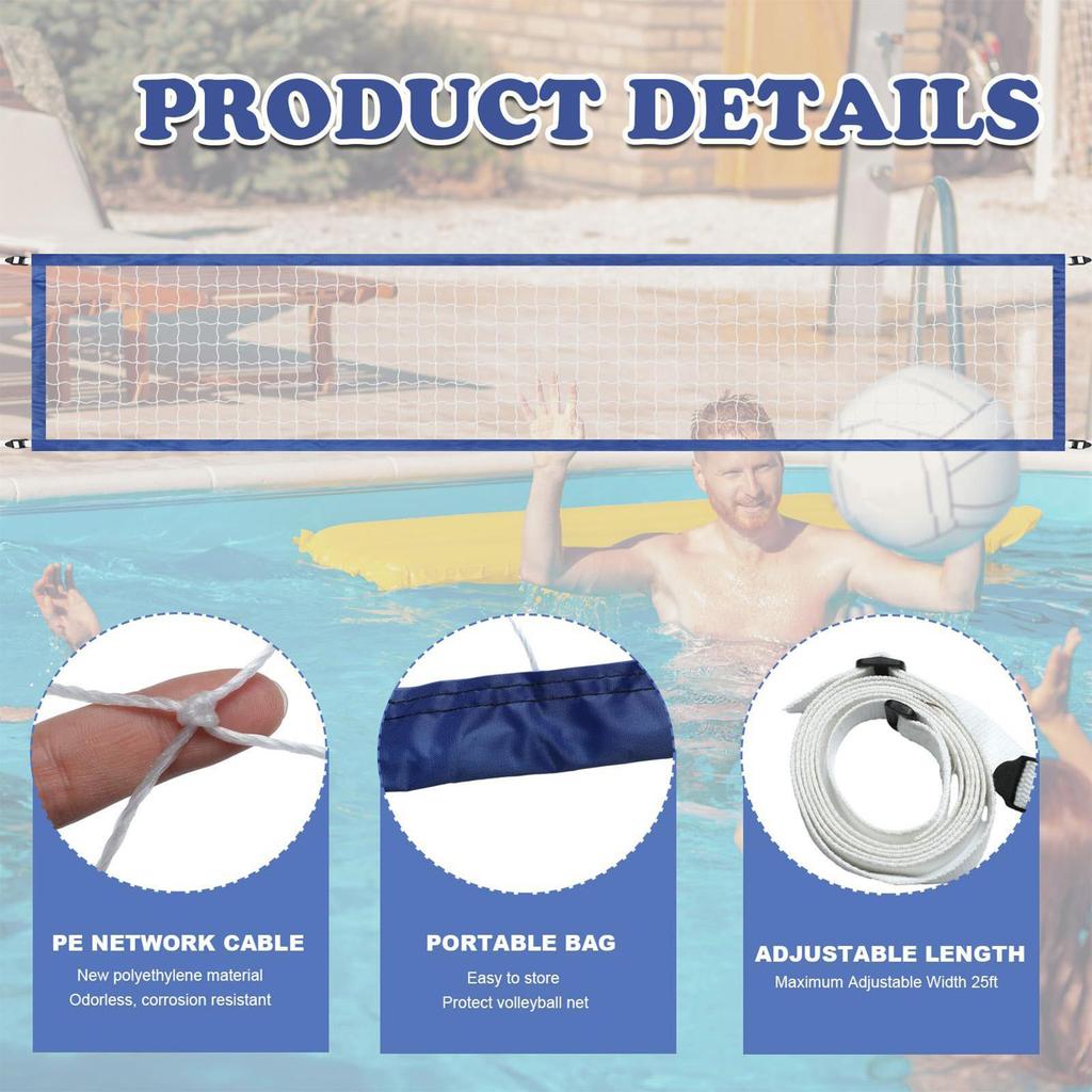 Portable 15 x 3ft Volleyball Net for Adult Pool Volleyball Net Replacement Water Game Polyethylene Entertainment Volleyball Net