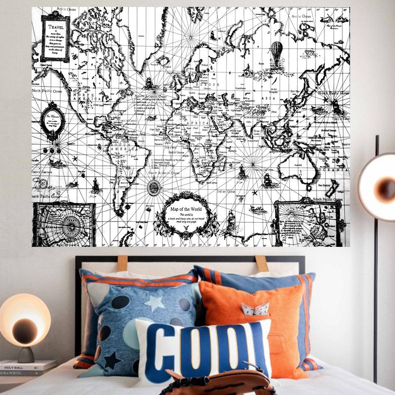 Navigation World Map Tapestry Polyester Printed Wall Hanging Vintage Ocean Tapestry Living Room Bedroom Home Decoration 100X70CM