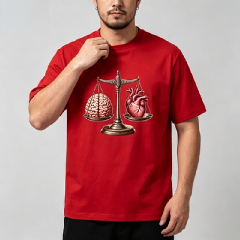 Unisex 100 Cotton O Neck T Shirt Balance Brain And Heart Retro Scale Graphic Print Casual Daily Male Short Sleeve Tee Tops