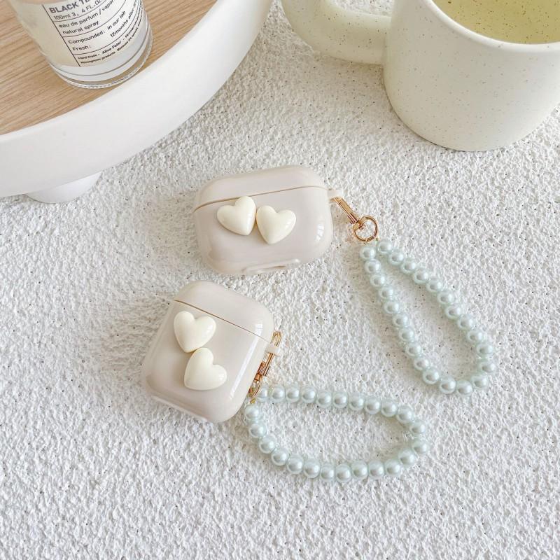 

Solid Color Milk White Ins Heart Pearl Handheld AirPods S1/2 Generation Protective Case Pro 3 Headphone AirPods 4th Generation