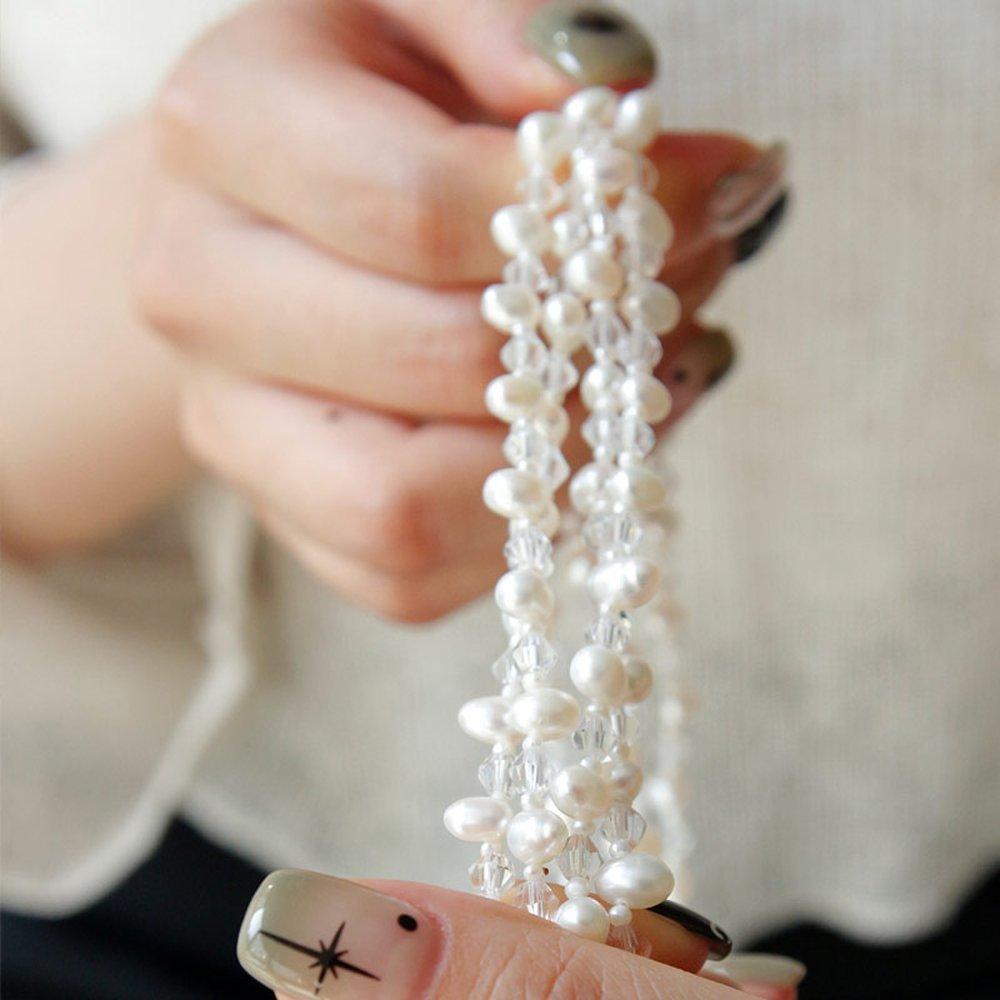 Bydaisy Oval Pearl Crystal Long Necklace Bn0509