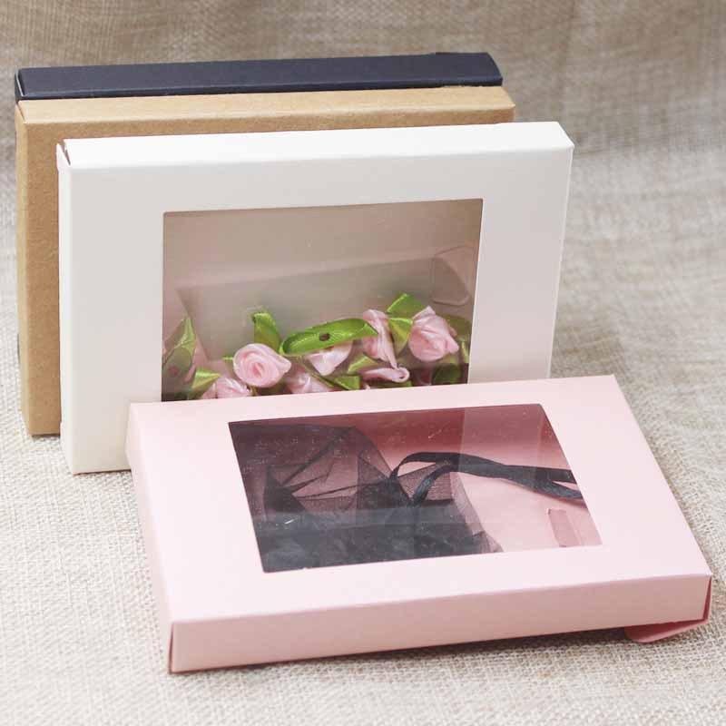10pcs Mixed Color Kraft Paper Box Romantic Wedding Transparent Window Gift Box Candy Chocolate Biscuit Packaging