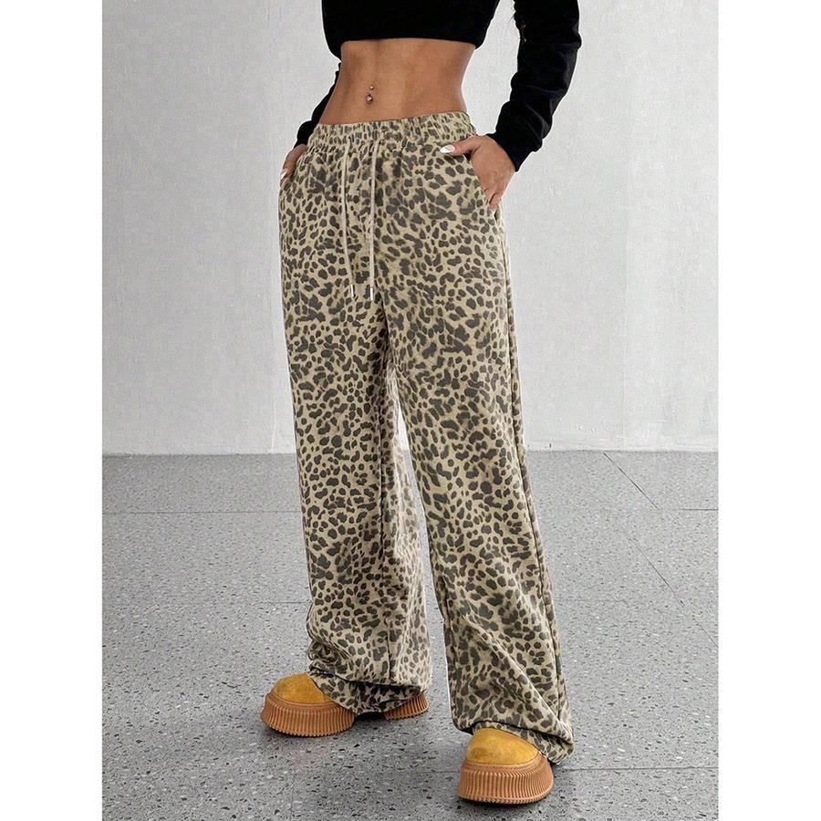 Spring/Autumn Spicy Girl Women's High Waist Wide Leg Pants Loose Fit Slimming Trendy Leopard Print Floor Length Casual Pants