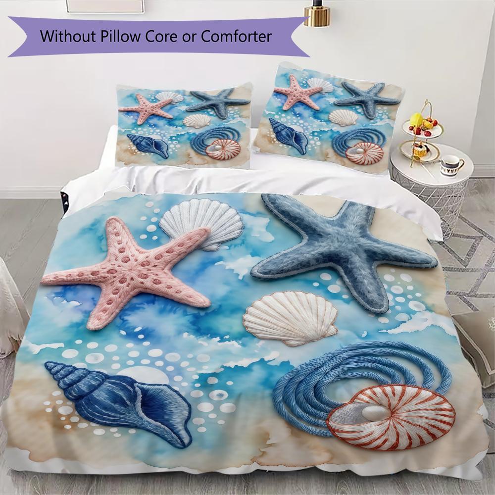Shorebird Shell Pattern Bedding uilt Set uilt Cover Pillowcase Home Decoration Birthday Gift (1 * duvet cover + 2 * pillowcase without core)