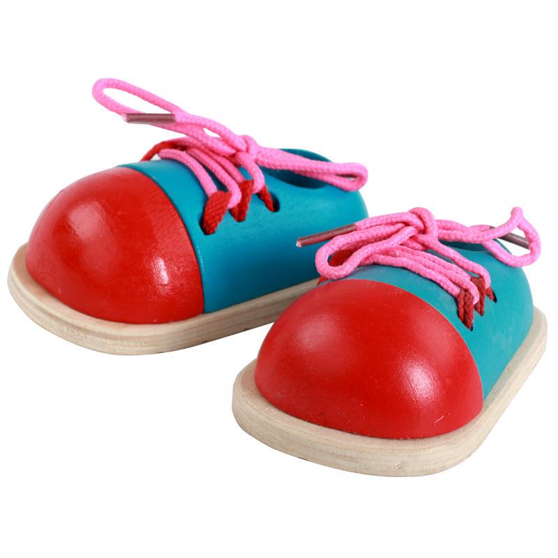 Montessori Wooden Lacing Shoe Toy for Kids