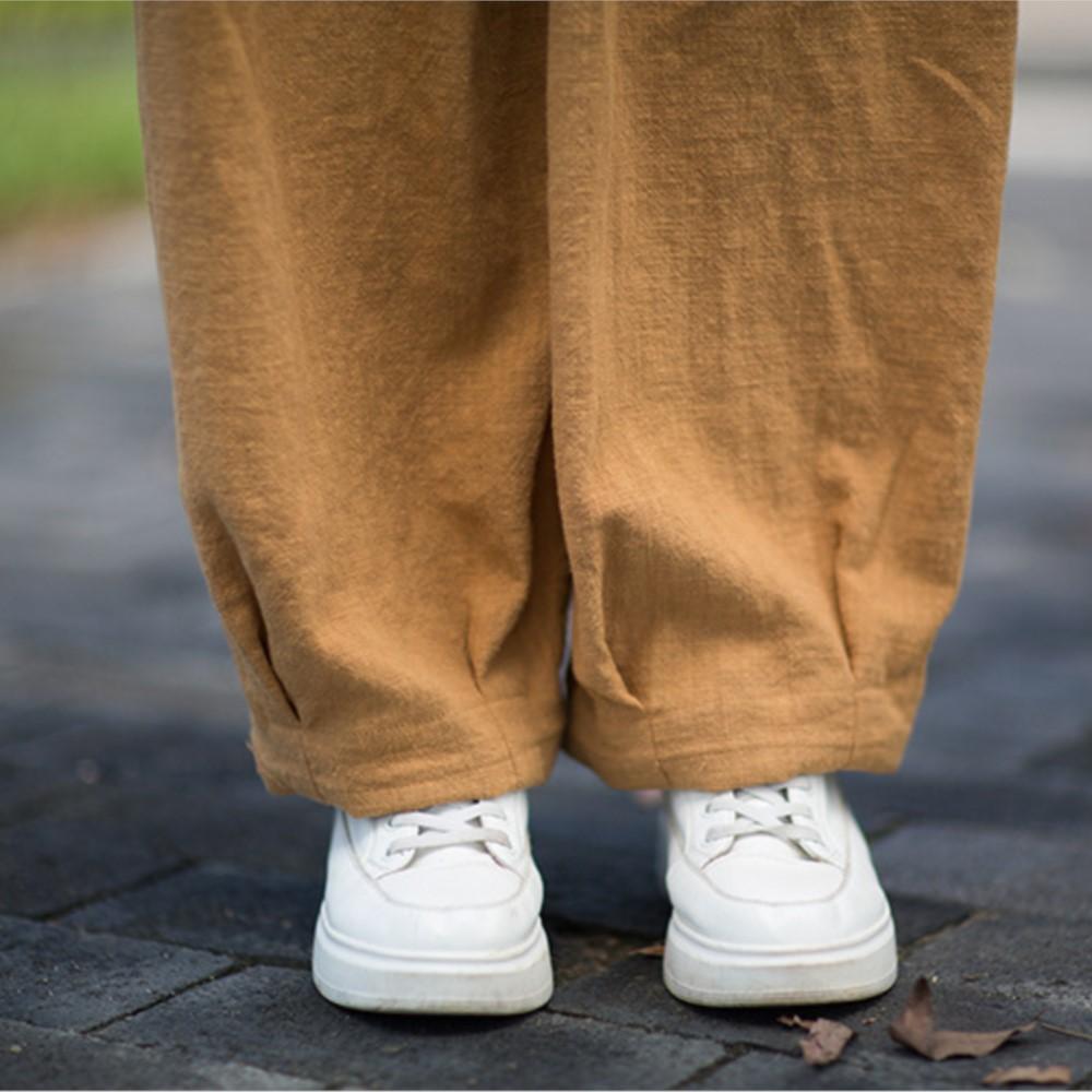 Johnature Women Vintage Harem Pants Solid Color Elastic Waist Autumn Belt Loose Female Patchwork Pants