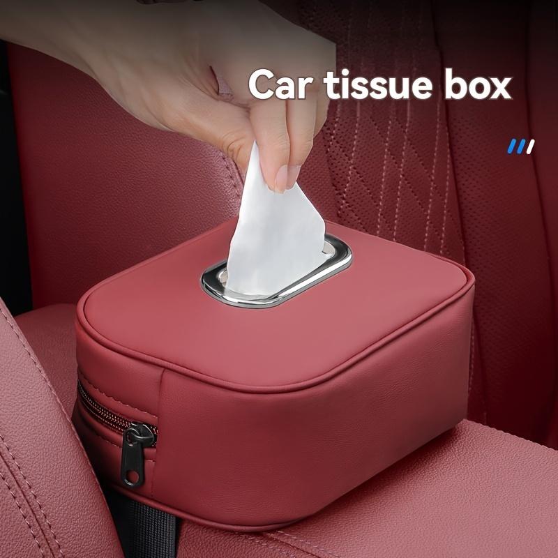 1pc PU Leather Car Tissue Box Holder, Multi-Functional Storage Organizer for Sun Visor, Seat Back, Armrest - Vehicle Interior Accessory