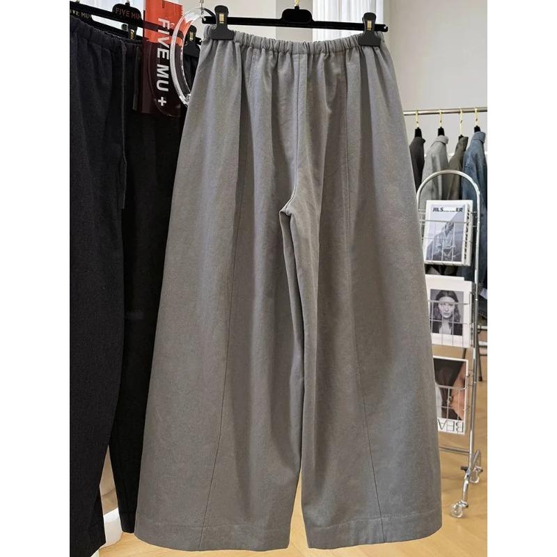 Women Gray Elastic Waist Drawstring Wide Leg Pants Casual Trousers L серый
