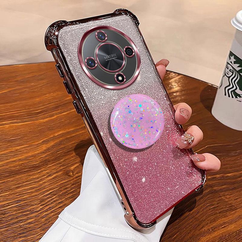 Luxury Shockproof Glitter Holder For Silicone Ring Honor X 9B Case For Honor X9B Magic6 Lite pro With Holder Stand Cover