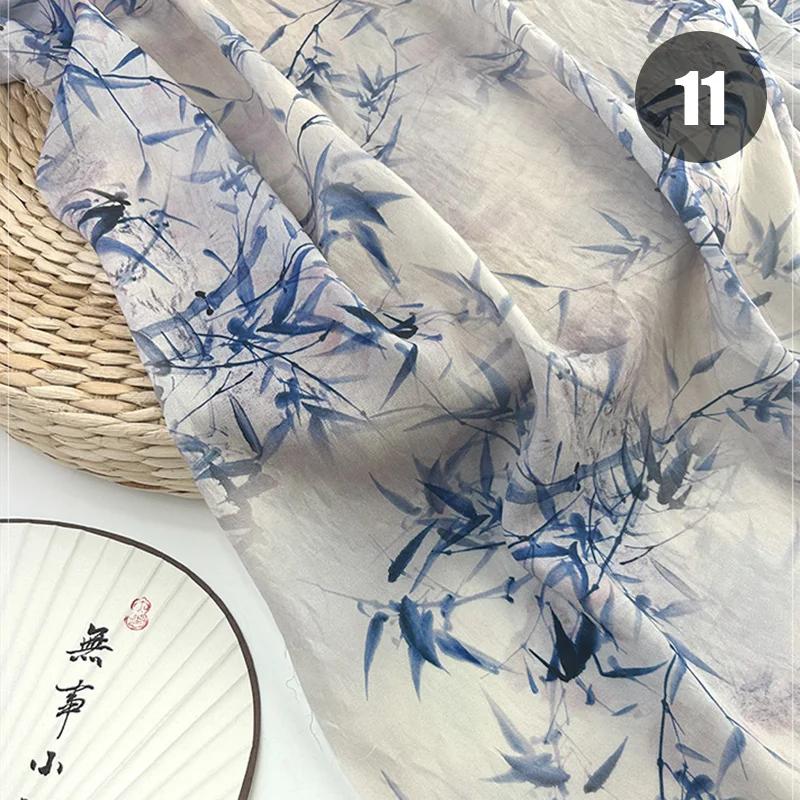 100cm Chinese Style Linen Fabric Summer Thin Tang Dynasty Princess Pattern Painting Fabric for DIY Hanfu Dress Cheongsam