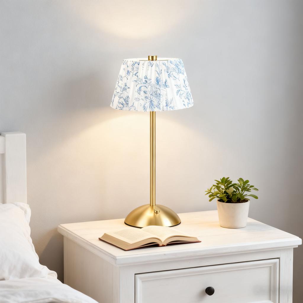 Pleated Table Lamp Cordless Touch Control   1200mAh Rechargeable Battery Operated Nightstand Lamp for Bedroom Living Room