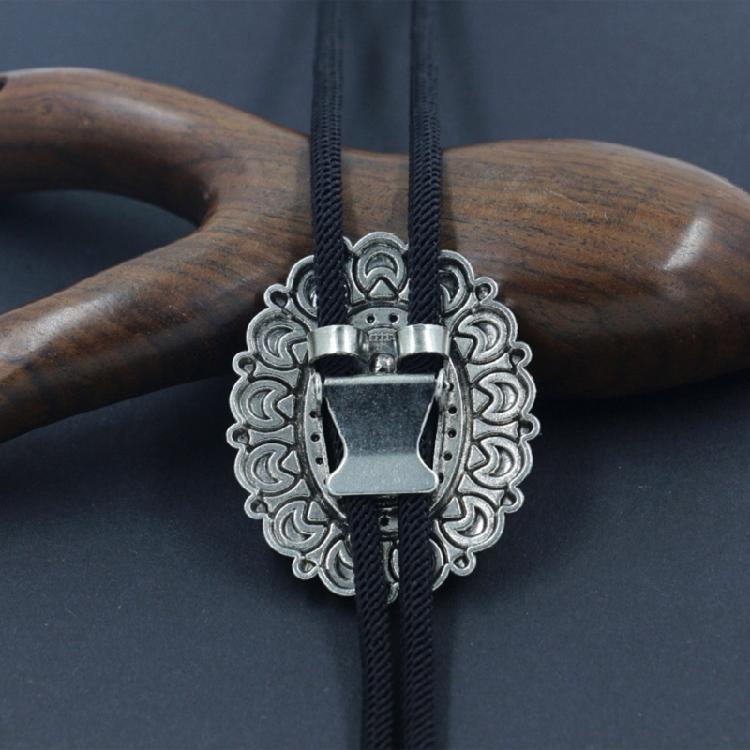 Bolo Tie for Men and Women Western Fashion Accessory with Metal Flower Turquoises Stone Accent Braided Necktie Necklace