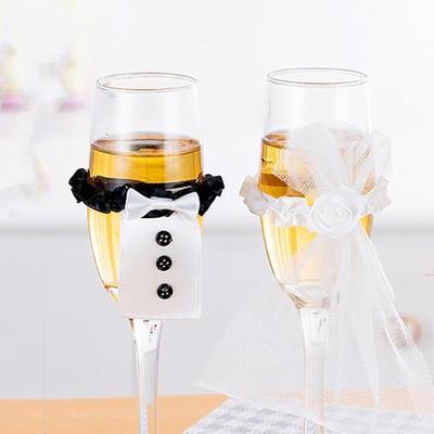 Wedding Bride Groom Dress Wine Cups Wrap Champagne Glass Bottles Cover Wedding Top