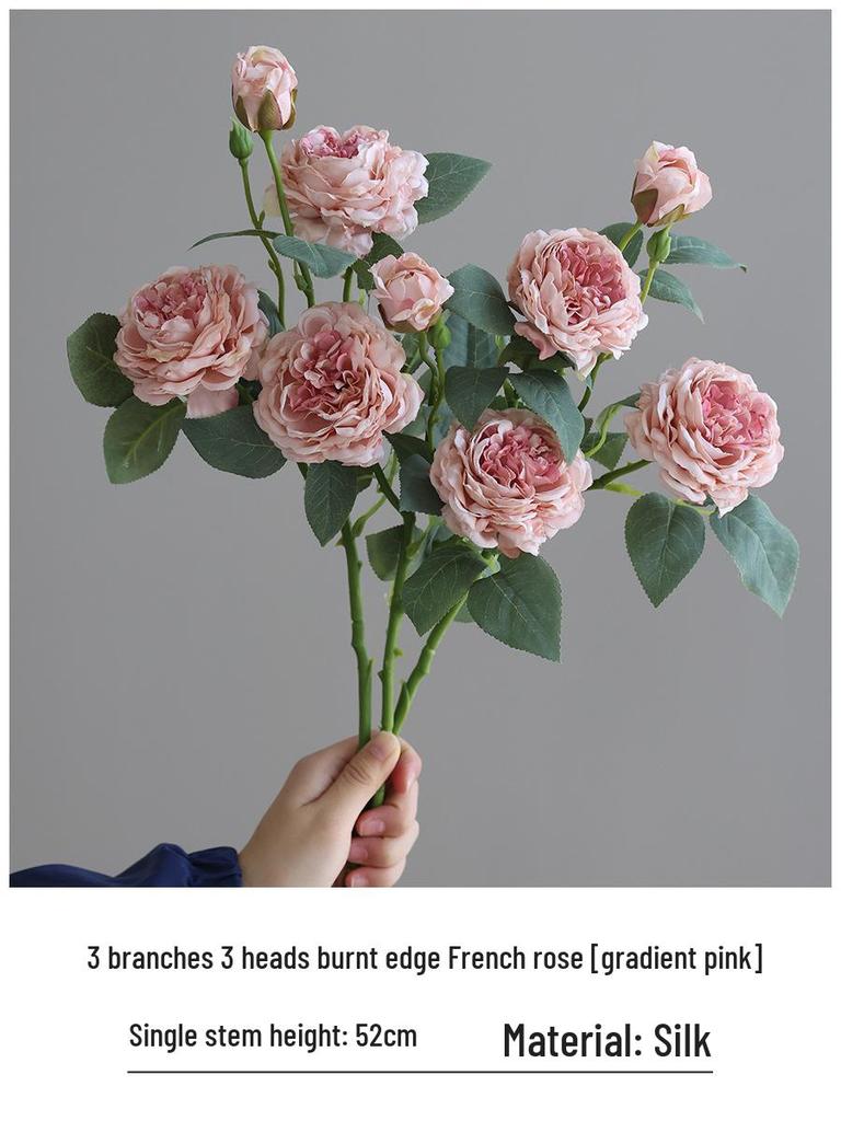 Vintage Burned Edge Rose Artificial Floral Arrangement for Living Room or Dining Table Decor
