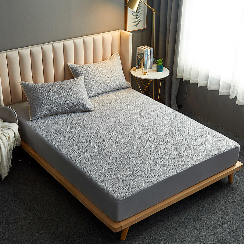 Quilted Waterproof Bed Sheet With Elastic Queen King Size Solid Color Mattress Protector For Double Bed