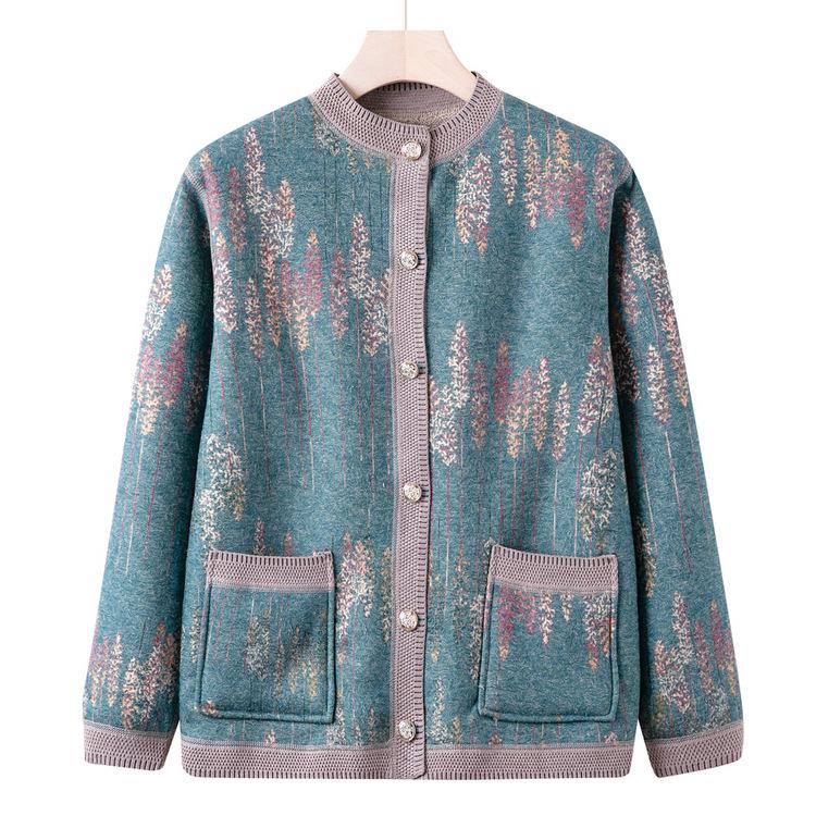 

Теплый свитер для женщин среднего и пожилого возраста, бабушкин, плюс бархатная утолщенная куртка, модный топ для мамы на осень и зиму, одежда для пожилой женщины 4XL зелёный