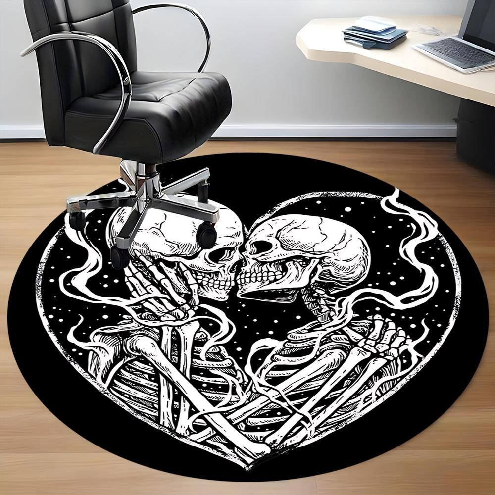 1pc SkeleLove Heartbeat Office Round Area Rug, Indoor Mat Suitable ForOffice, Under Office Chairs Bedroom Living Room Home Decor, Room Deco q072