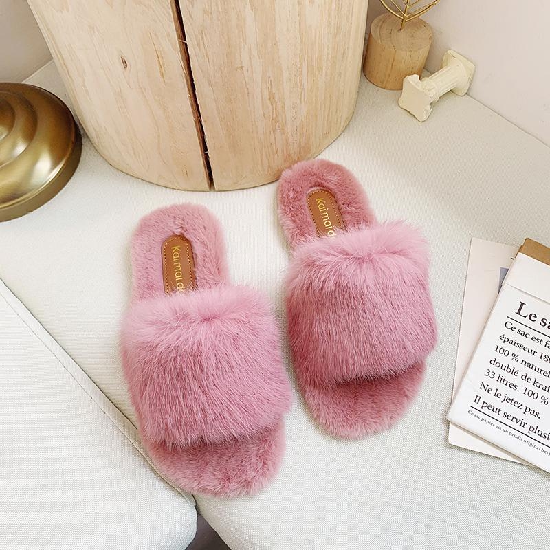 Fashion 3-Style Cross band mink fur slippers women cozy flat winter plush ladies shoes velvet pantuflas 2025 knitted furry slides 35-40