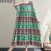 MODIQUE Sommer Übergröße Neues Kleid Hemd Damen Vintage Baumwolle Leinen Falten Kleid Drucken Lässig Damenkleider Kurzarm O-Ausschnitt Volantkleid